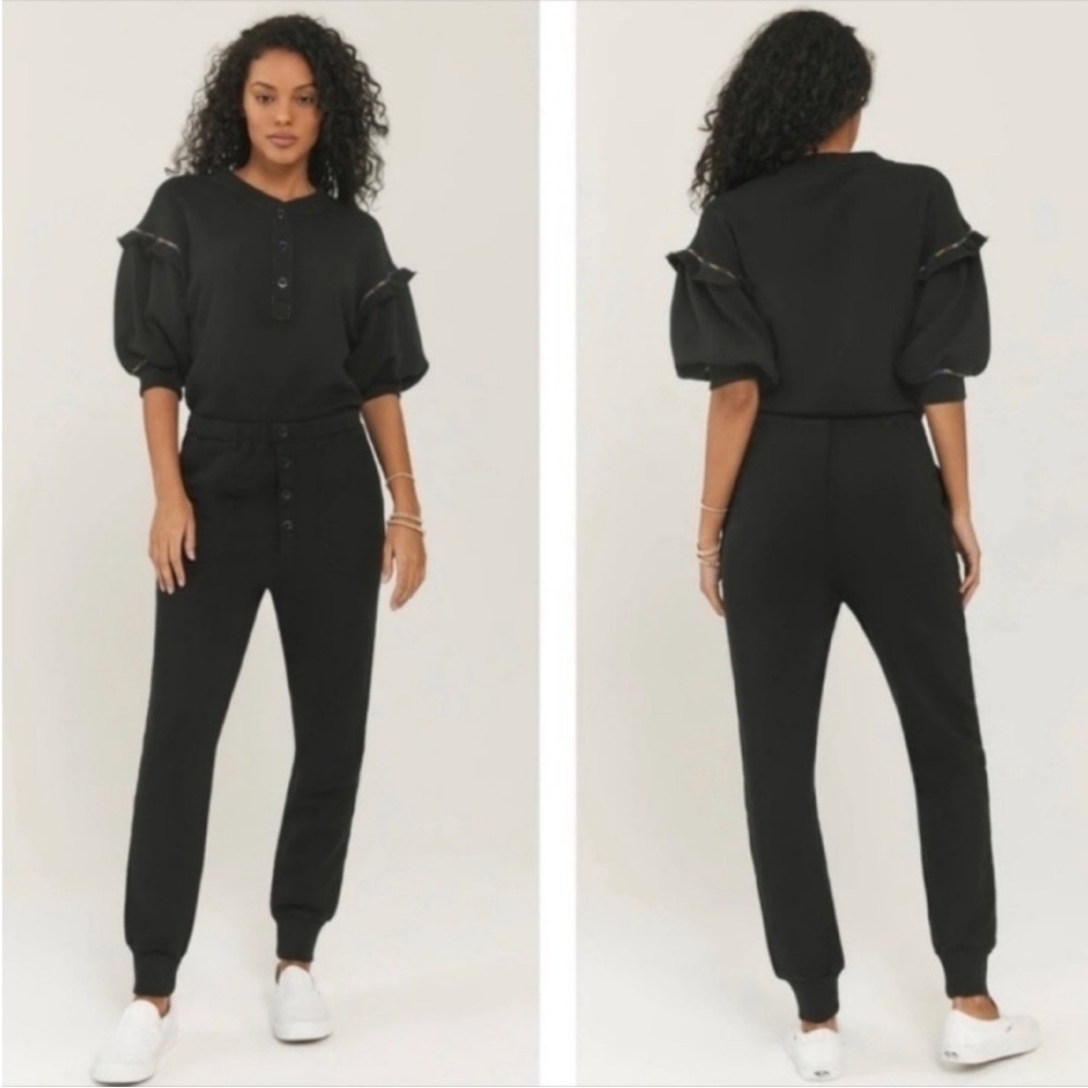 Something Navy Black Esmeralda Ruffle Jumpsuit Size XS